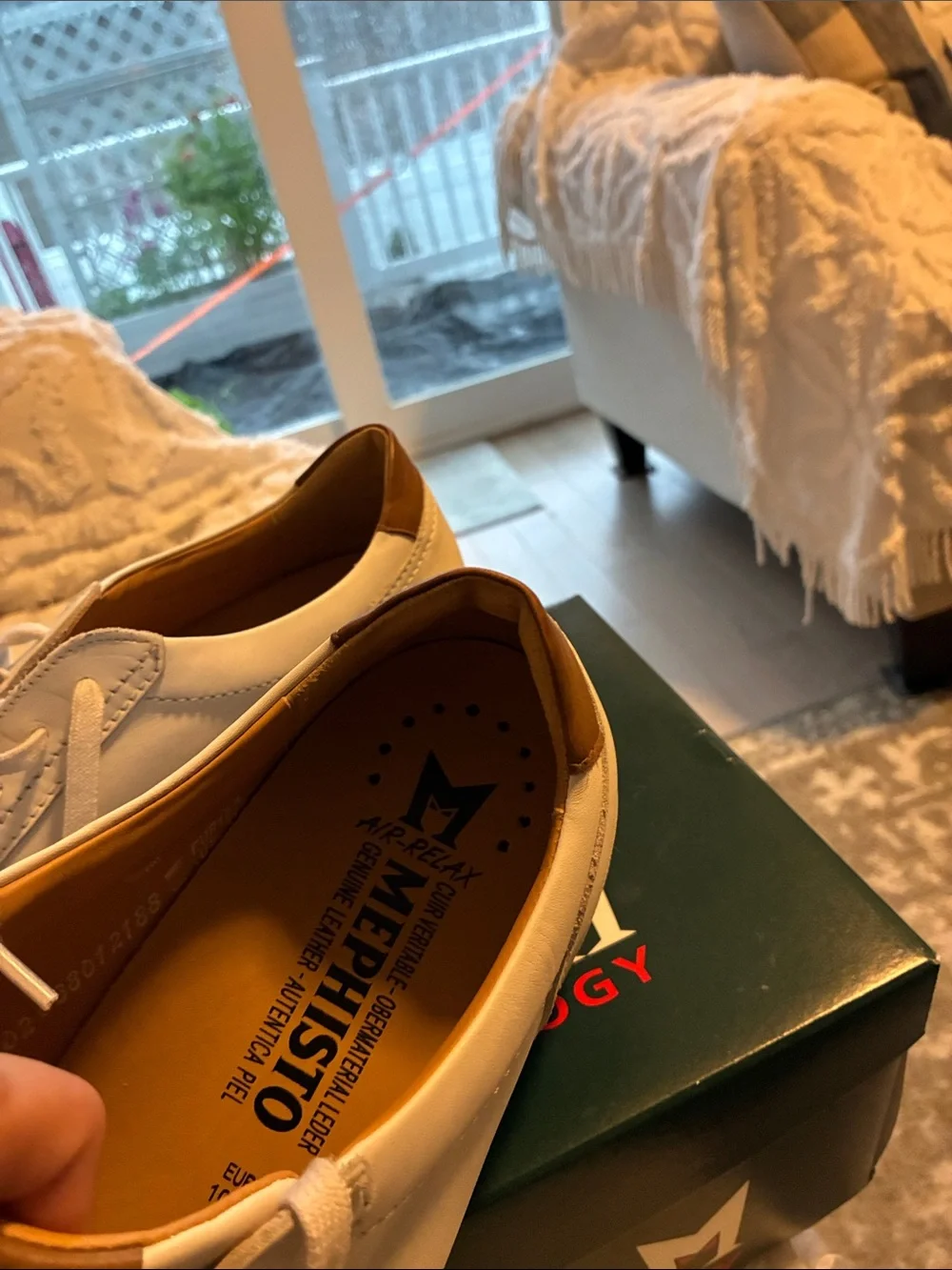 Mephisto White Leather Slip-On Lace Casual Shoes with Tan Heel Accent Mephisto White Leather Slip-On Lace Casual Shoes with Tan  main image 4